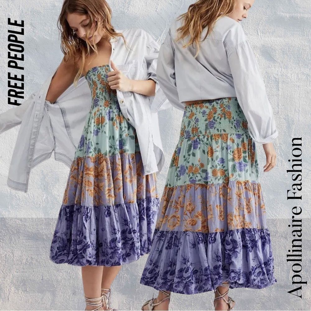FREE PEOPLE BUBBLES ONLY CONVERTIBLE SKIRT DRESS NEW VARIOUS SIZES BLUE COMBO - Picture 1 of 9